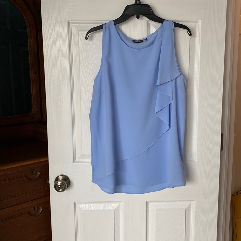 Apt 9 gorgeous light blue shell top with ruffle detail! Size L